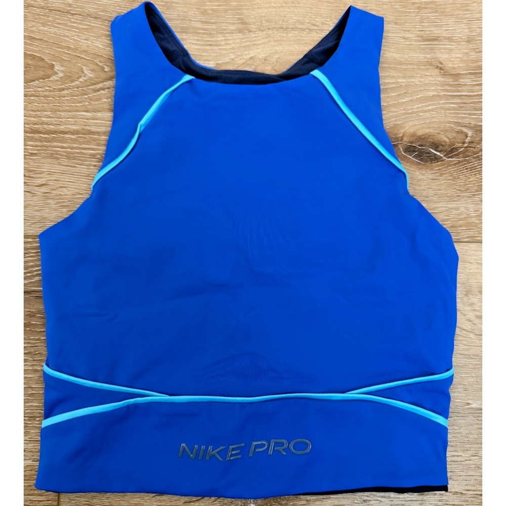 Nike Pro Dri-FIT Cropped Tank Top Womens XS Blue Teal Trim DQ6295-405